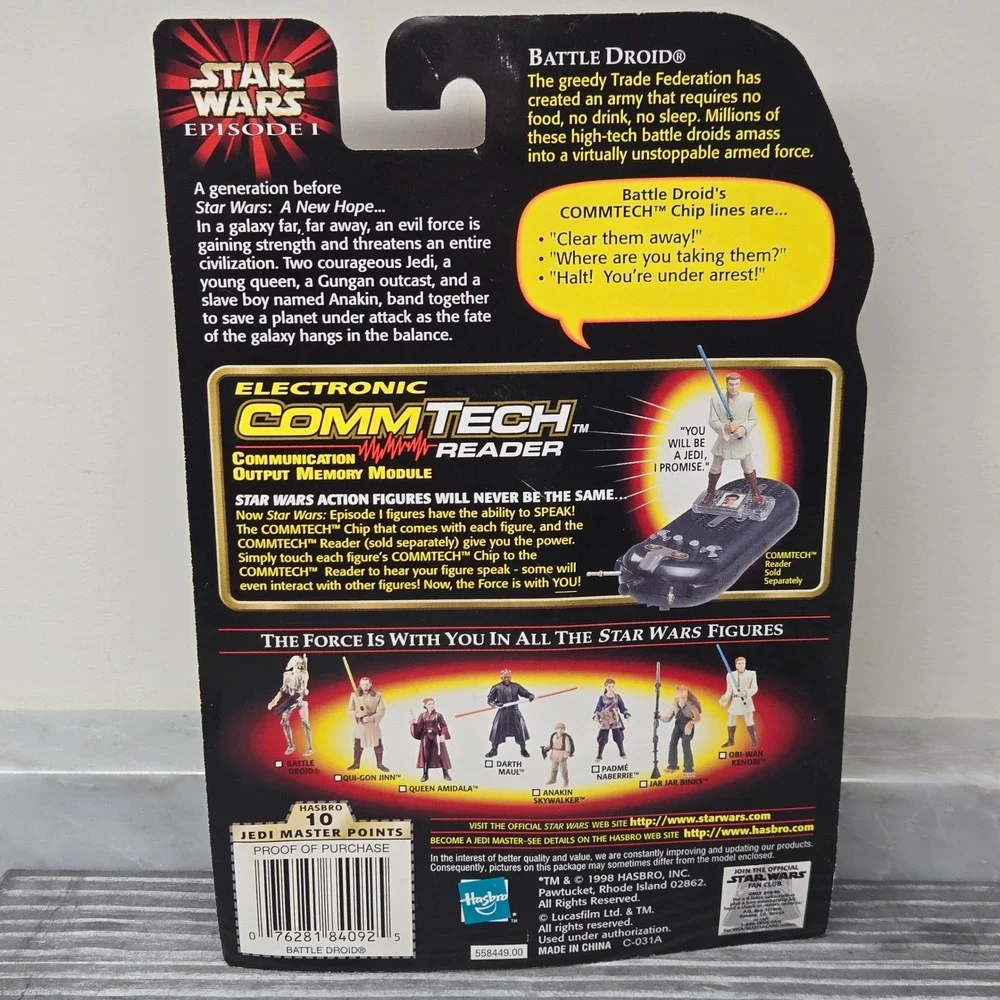 1998 Star Wars Episode I Battle Droid Action Figure CommTech Chip, Hasbro, 84092